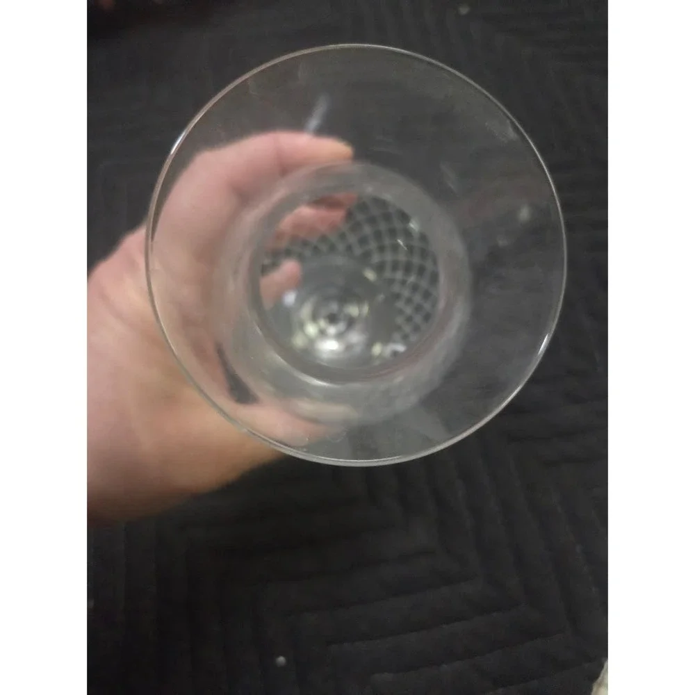 Vintage Etched Glass Footed Bud Vase Clear Crosshatch Lattice Pattern 8 Inch